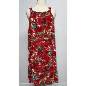 VTG 60s 70s  Hawaiian Dress MuuMuu Womens Large Aloha Style Red Tropical Coastal